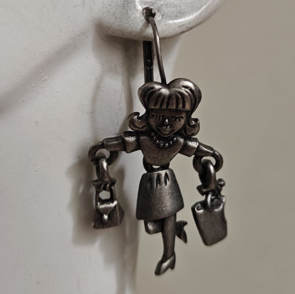 Vintage Signed JJ Shopper Girl Earrings